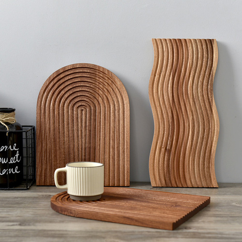 Japanese wave pattern tray Ins style bread plate wooden fragrance ornament Udine wood afternoon tea snack plate