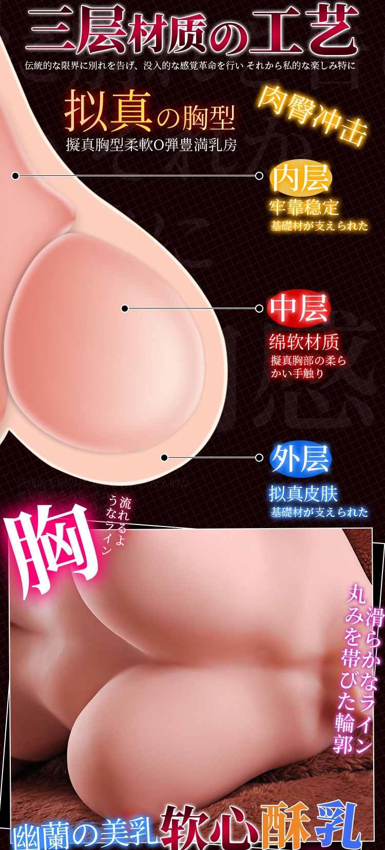 Realistic TPE Half-Body Adult Doll for Men, Manual Use, Skin Tone, Insertable — detail image 7