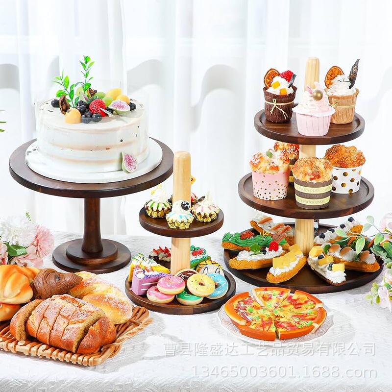 Creative wooden tray birthday party cake stand dessert shop dessert display plate paper cup cake solid wood storage rack