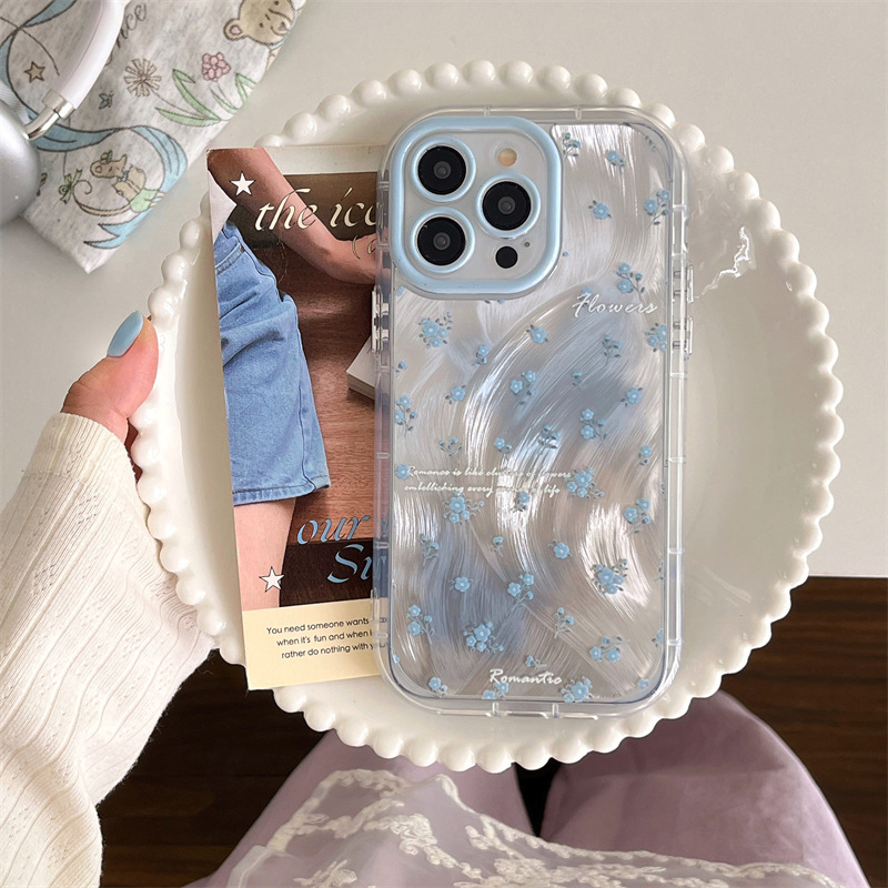 Gentle viento ins hilo de plumas azul floral para iPhone14 funda para teléfono móvil 15ProMax Apple 12/13 femenino 14PM