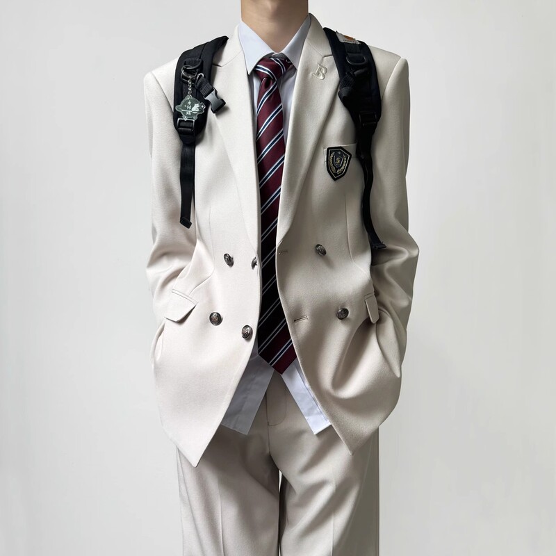 Dk Japanese Style School Supply Beige Suit Men's Spring and Autum Youth Lapel Collar Double-Breasted Suit Jacket Top