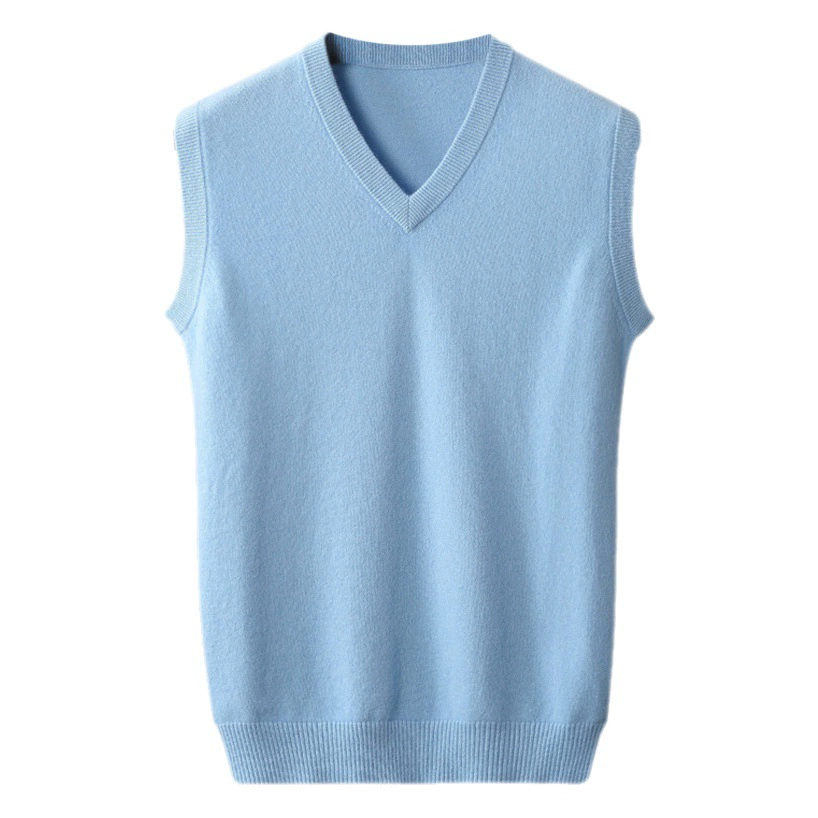 Мужской жилет из 100% чистой шерсти, безрукавка, трикотажное базовое белье, свободный свитер с V-образным вырезом, вязаный шерстяной свитер