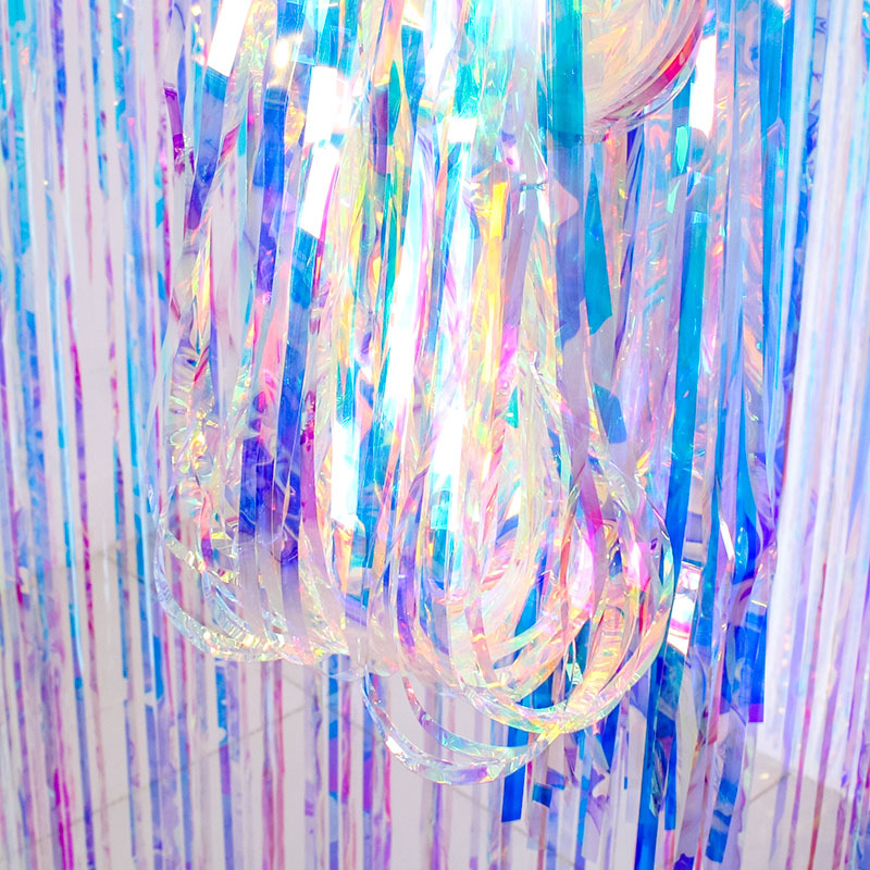 Fabricante al por mayor techo colorido decoración transparente rojo neto foto color importado fondo de fiesta de cortina de lluvia láser de colores image 8