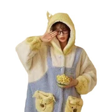 2024 국경 새로운 가을과 겨울 공룡 꿀벌 폭스 산호 양털 잠옷 못생긴 물고기 팬더 커플 홈 옷