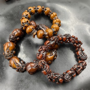 Vintage Distressed Old Amber Pixiu Bracelet Chicken Oil Yellow Pixiu Cultural Bracelet Handheld Rosary Men's Bracelet