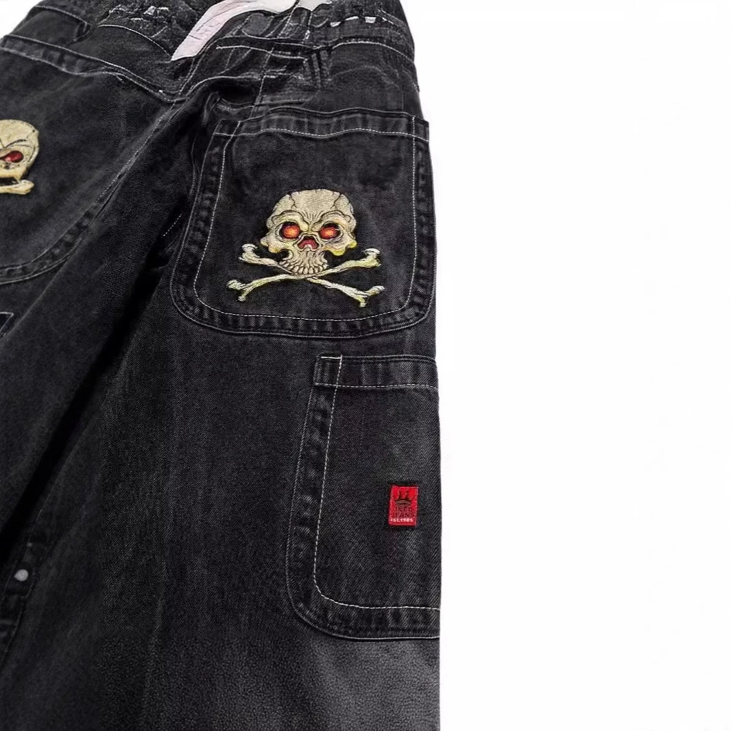 JNCO Джинсы Новый харадзюку хип-хоп ретро узор черепа джинсы свободные мужские и женские джинсы