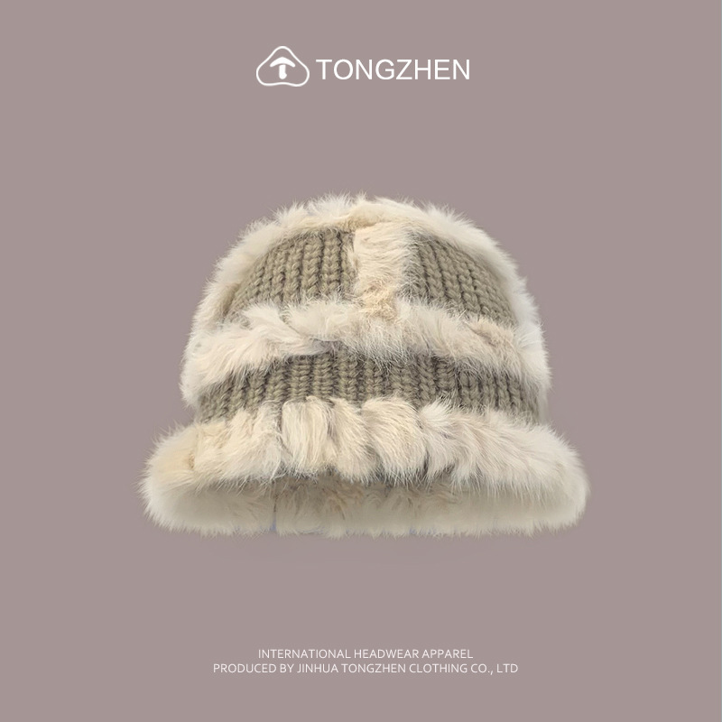China-Chic Kaninchenhaar Löwe Erwachen Niedlicher Plüsch-Tigerkopf für Kinder, chinesische gestrickte Fischermütze im Winter_voghion.com