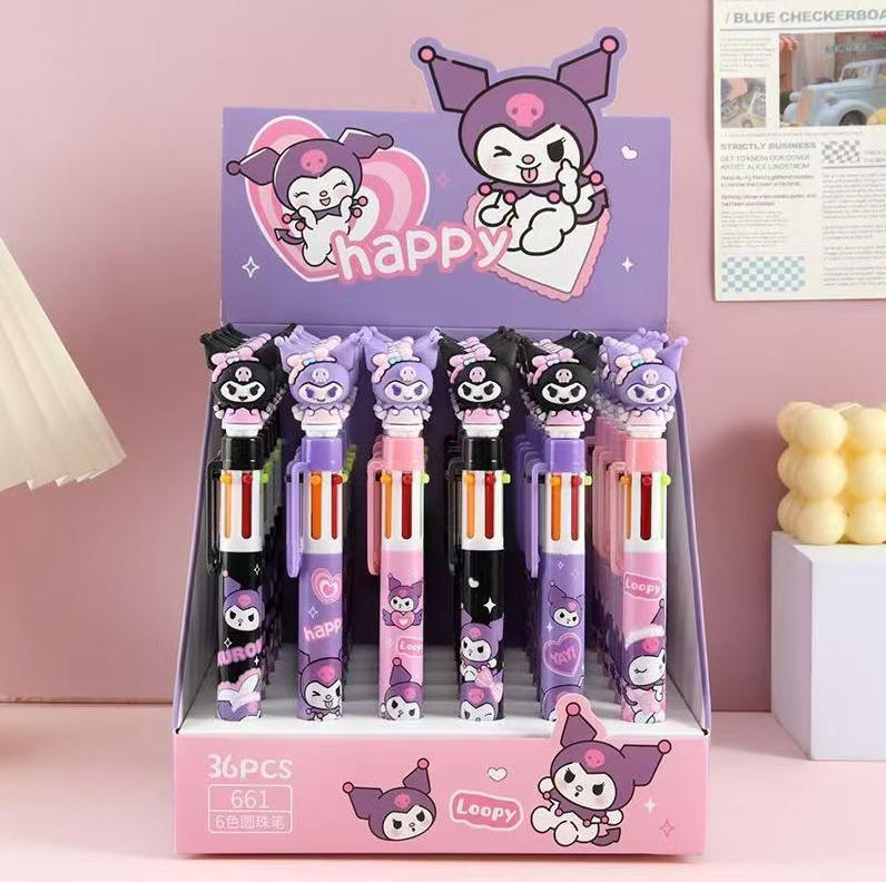 Colección de dibujos animados coreanos, bolígrafo multicolor, bolígrafo de bolas de seis colores, bolígrafo multicolor para estudiantes