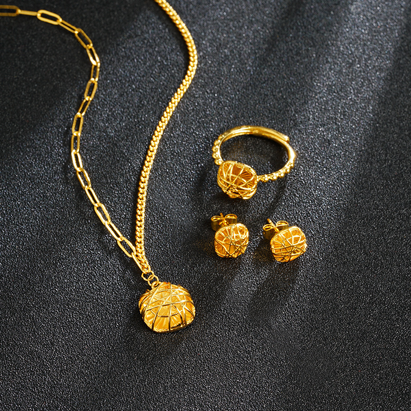 Collar de azúcar de oro de Vietnam, atrapadora de sueños, nicho de alta calidad, anillo de aretes de alambre geométrico para mujeres.