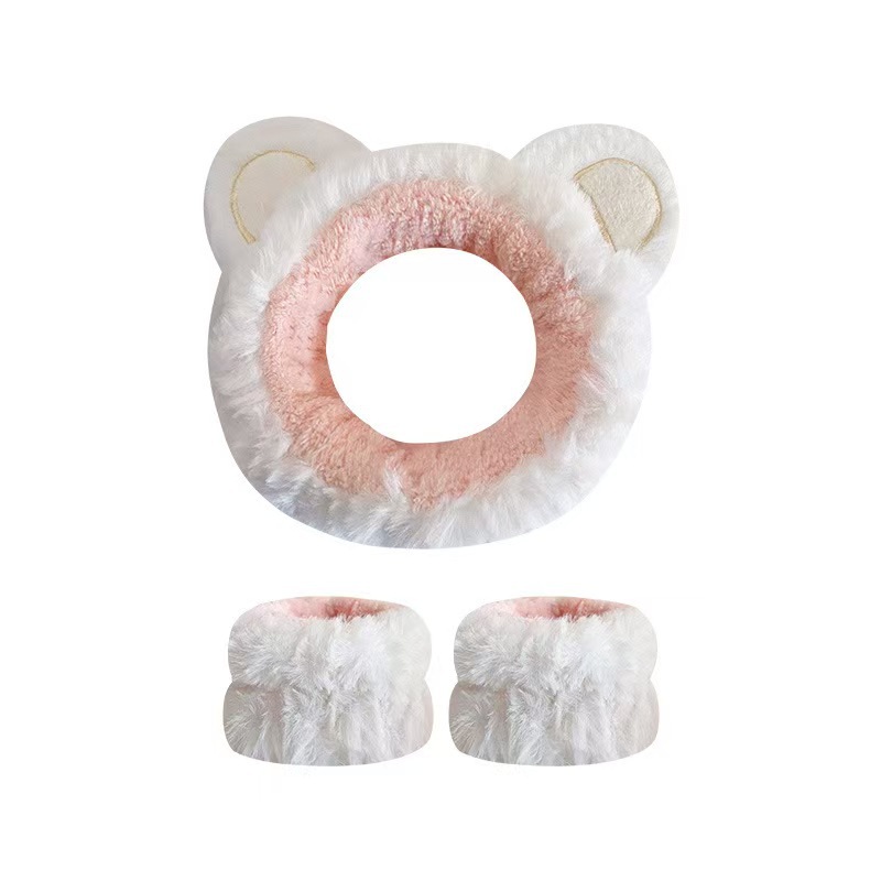 Otoño y invierno nuevo super lindos dibujos animados animal correa de cabello conjunto de correa de muñeca a prueba de humedad presión protector de cabello de muñeca lavado de la cara accesorios de cabello al por mayor
