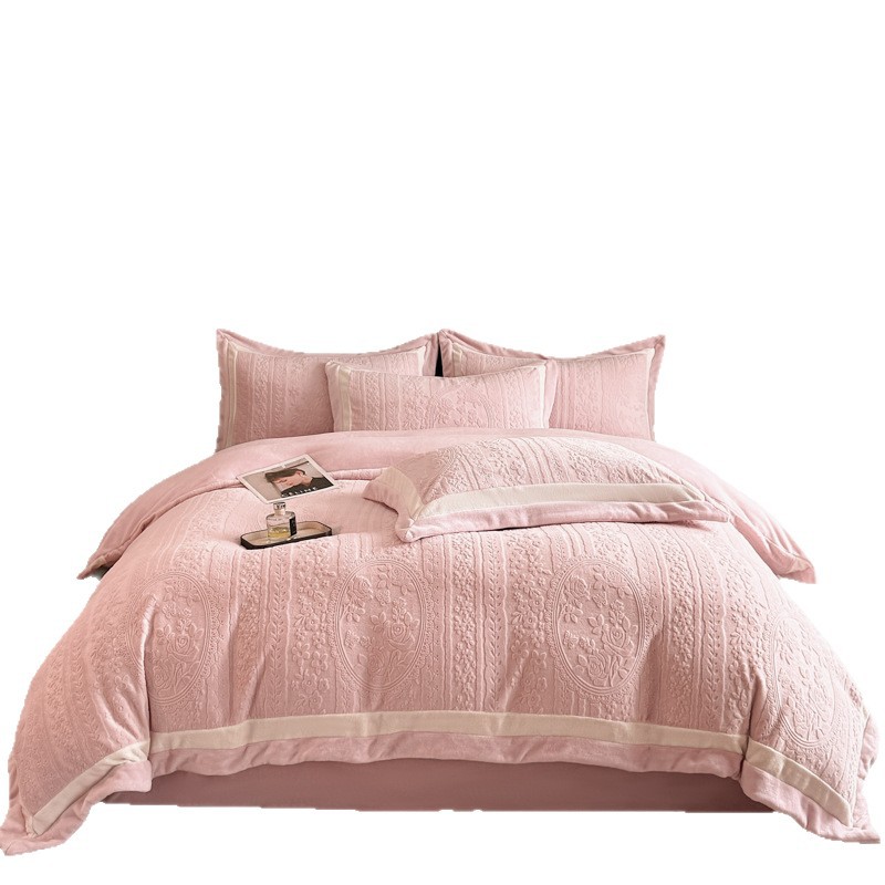 Cama de cama de clase A leche de lana de cuatro piezas de sábanas gruesas cubiertas de cama de cuatro piezas fabricantes de conjuntos de tallado