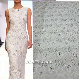 跨境外贸蝴蝶激光立体绣花布非洲烫钻礼服时装旗袍雪纺面料fabric
