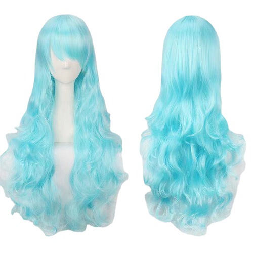 AliExpress Europe and America Cos Colorful Anime Wigs Long Curly Hair 80cm Button Net High Temperature Silk Universal Whole Wig 