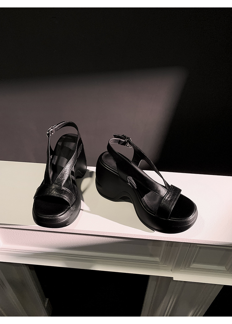 Sandal nữ đế dày da thật hở mũi gót xuồng 5 cm đi biển nhẹ êm — màu đen, màu trắng ngà chi tiết 20