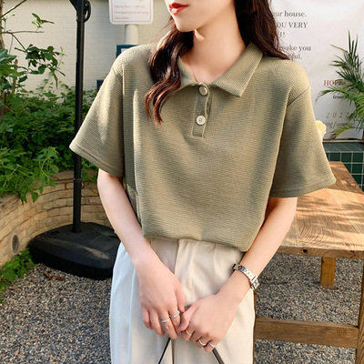 Matcha Waffle Short sleeved polo summer new pattern Korean Edition Easy Versatile leisure time commute T-shirt jacket