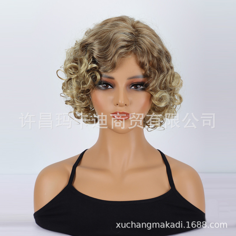 European and American wig synthetic mechanism wig blonde short curly hair daily wear and role playing cos wig in stock