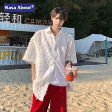 NASA小众流苏毛边设计感衬衫男女中性风宽松2024夏季垂感短袖衬衣