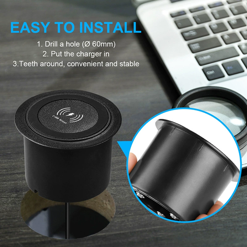 Встроенный модуль беспроводной зарядки для мебели, USB-порты, совместимо с адаптерами US/EU