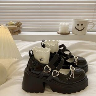 Black British Thick High-Heeled Small Leather Shoes for Women 2023 Summer Thin New Japanese Style Style Jk Thick-Soled Retro Mary Jane Shoes