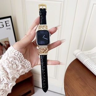 Suitable for Apple Iwatch10Se987654 Chinese Festival Diamond-Encrusted Stone Pattern Leather Strap New