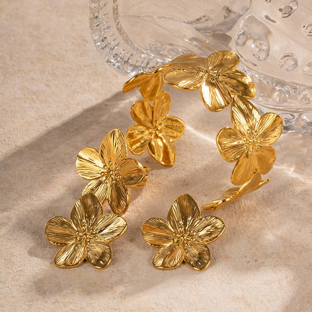 Juego de Joyas de Boda Estilo Europeo y Americano Wanxing, Joyería Versátil de Lujo Ligero con Flores Doradas para Playa, Accesorios de Joyería al por Mayor