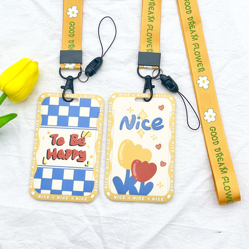 Spring rope card holder ins style campus meal card bag bus access card holder work ID protective cover key chain
