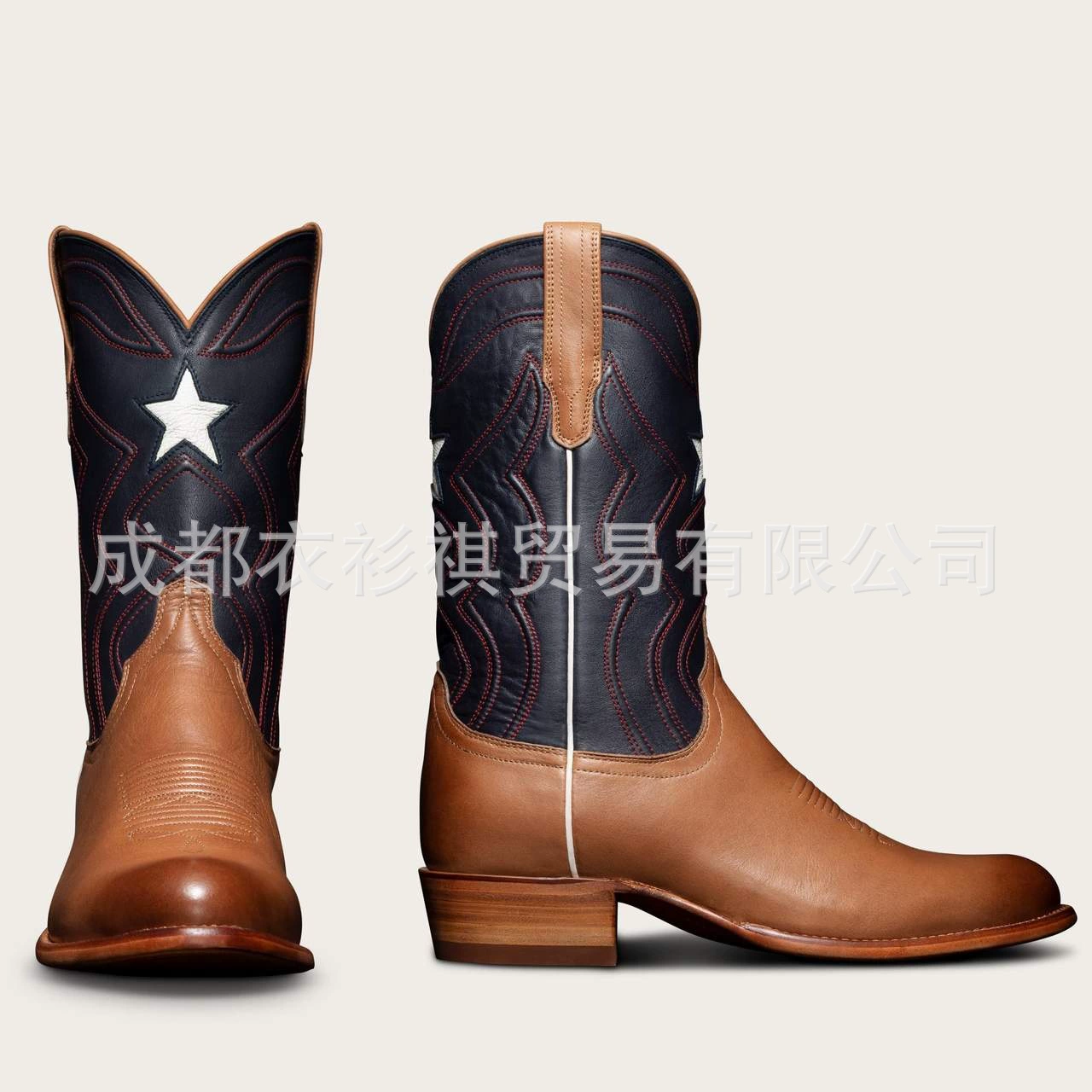 Трансграничная фабрика внешней торговли Европейская и американская Вышивка пятиконечная звезда Рыцарь сапоги с трубчатым краем и круглым носком сапоги больших размеров 38-48 размер