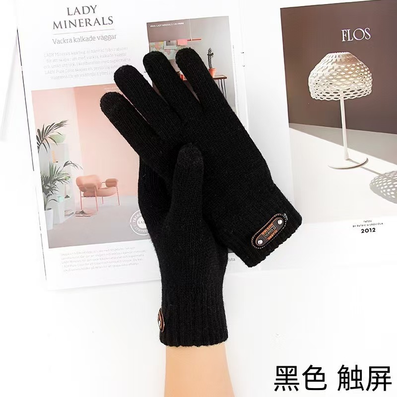 cross-border touch screen gloves winter cycling cold protection double-layer thickened fleece-lined students warm-keeping anti-freezing knitted adult cold protection