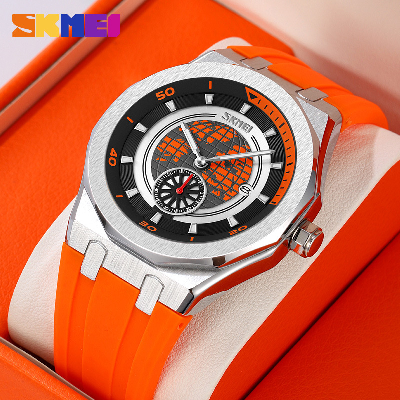 Fábrica directa para hombres reloj de pulsera de tierra naranja silicona correa de cuarzo impermeable al por mayor venta en caliente transfronteriza