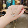 Zirconium with letters, necklace stainless steel, chain for key bag , Korean style, simple and elegant design, Japanese and Korean, light luxury style