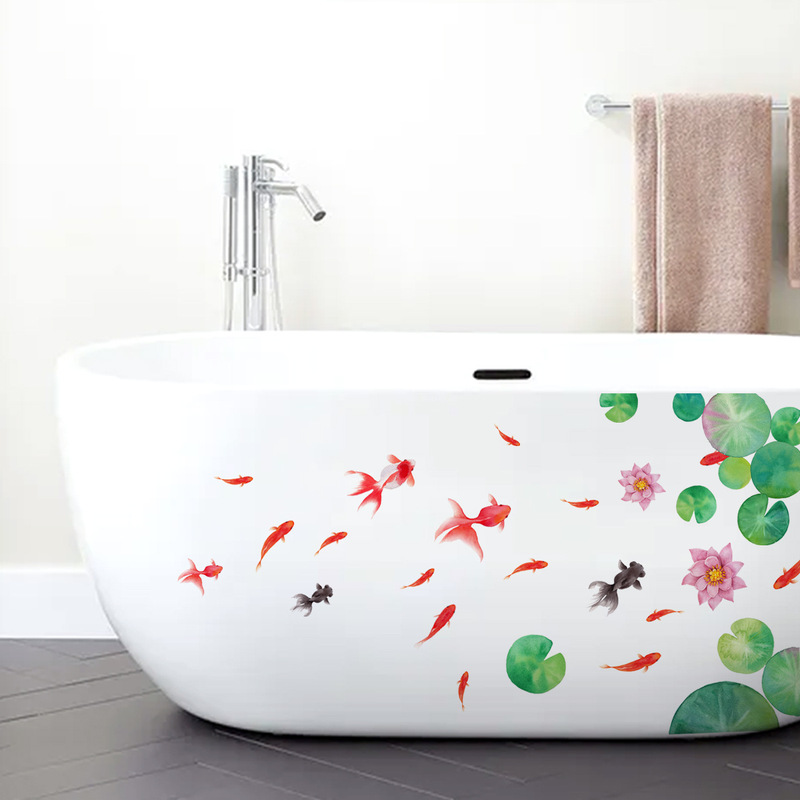 MS038 Chinese style lotus leaf lotus goldfish wall stickers bathroom bathtub stickers decorative wall stickers self-adhesive wall stickers