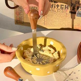 Stainless Steel Wooden Handle Bear Masher Food Grade Masher Cute Mashed Potato Masher Home Baking Baby Masher
