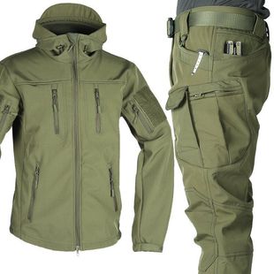 Outdoor Shark Charge Clothes suit Men's Tactical Winter Soft Shell Jacket Outdoor Waterproof Windproof fleece-lined Climbing Kong Ming