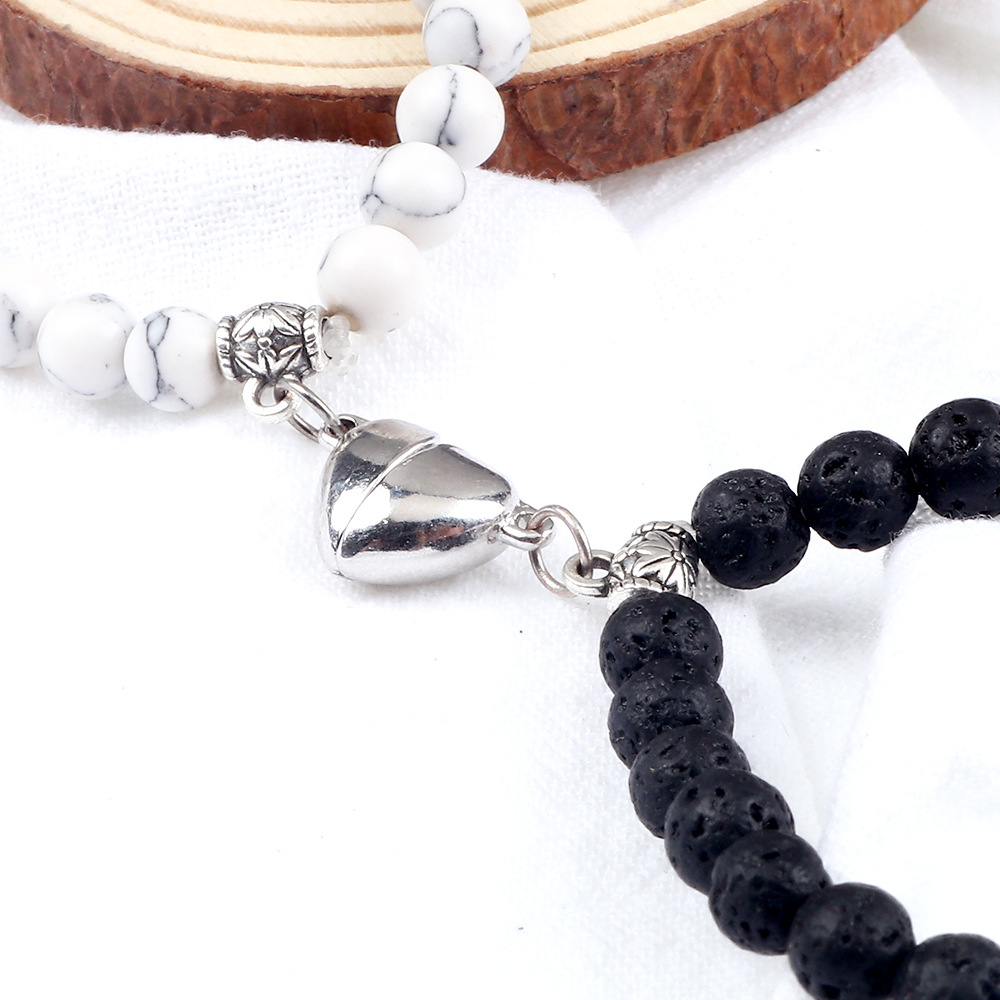 Black and white double magnet attraction bracelet for two couples girlfriends student simple girl bracelet a pair of elastic rope_voghion.com