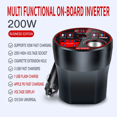 Car Inverter 12V24V to 220V Power Converter Multi-Function Car Socket Charger Mobile Phone Fast Charging (Mobil şarj cihazları) - english-versionnew-classic-car-cup-12v24v-universal-pd-port-digital-display-flash-chargingchinese-red