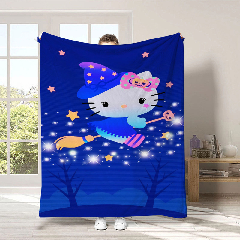 跨境亚马逊热卖三丽鸥万圣节系列毛毯卡通hello kitty毛绒沙发毯|undefined