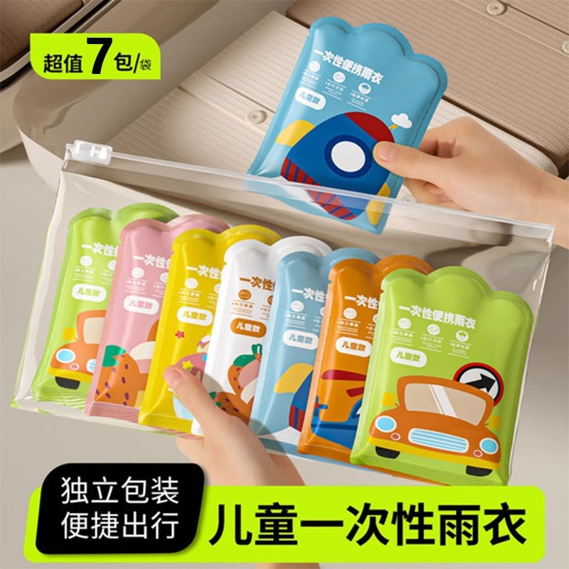 Children's Disposable Card Raincoat Full Body Rainstorm Cartoon Cute Transparent Portable Travel Outdoor Mountain Climbing Waterproof