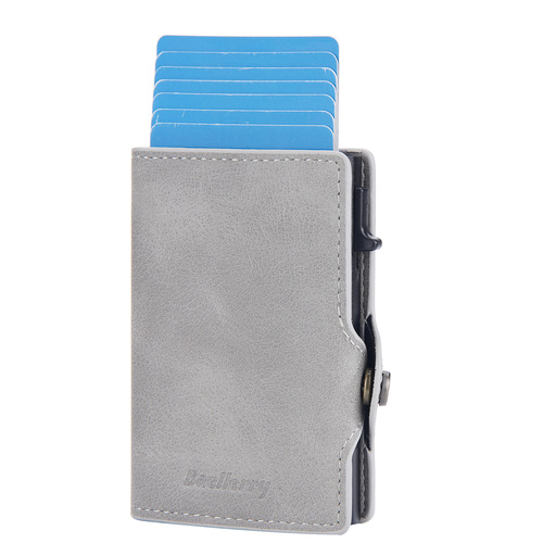 Baellerry new card bag men's European and American retro side push card RFID card box simple buckle anti-magnetic card holder