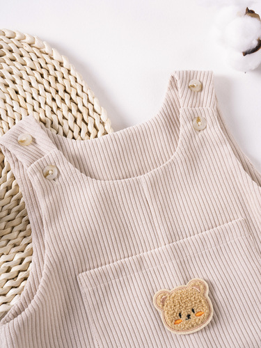 Stock cross-border baby jumpsuit 0-24 months soft corduroy movable button bib pants baby jumpsuit