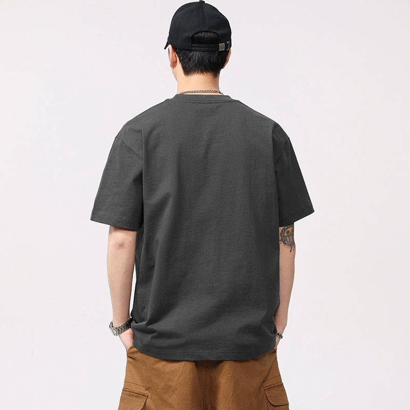 Black cotton summer solid short sleeve T-shirt with a round collar, oversize