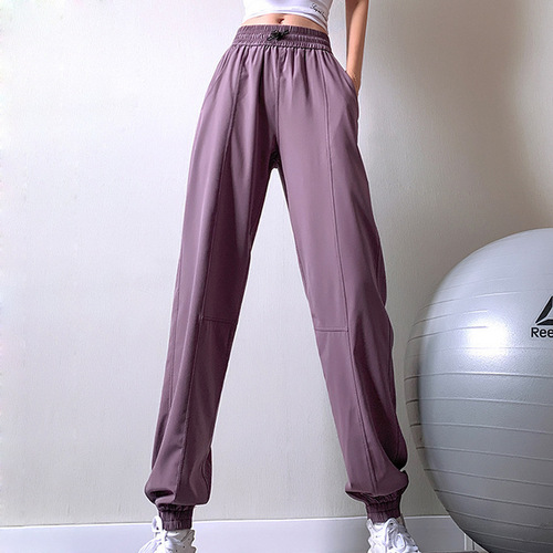 European and American new loose fitness sports pants, ankle-tie running summer thin trousers, high-waisted quick-drying yoga trousers for women