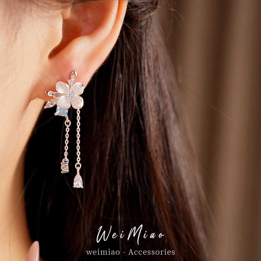 Aguja de plata zircon goteo flor pernos frescos y dulces temperamento amplio aretes ligeros de lujo alta sensación de aretes image 5