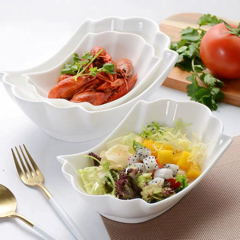 Керамическая холодная тарелка для фруктового салата, чисто белая, в форме хвоста феникса, для отеля, ресторана, закусок, горячих и холодных блюд, специальной формы.