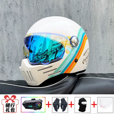 Helmet, Suitable for All Seasons, Motosiklet kaskı (dəbilqə) - white-caiyun-with-symphony-blue-night-vision-delivered-with-transparent-mirror-y10-soft-wheat-m