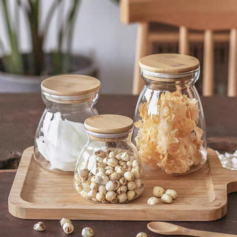 Tanque sellado de vidrio transfronterizo con tapa de bambú Tanque de almacenamiento de vidrio con alto contenido de borosilicato Tanque de almacenamiento de granos de café de grano integral de cocina image 1