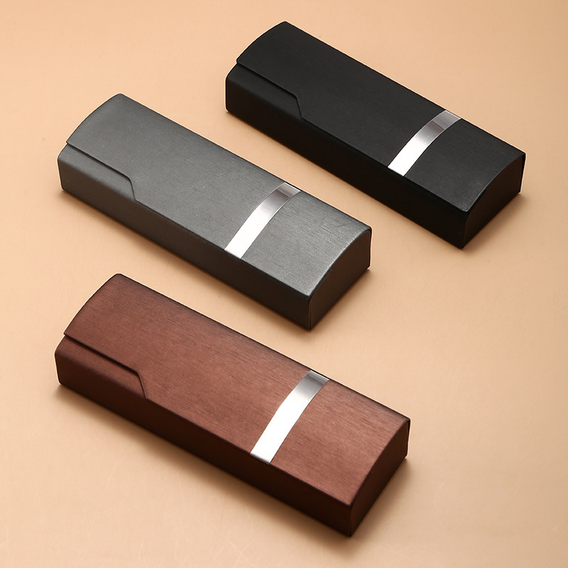 Optical Glasses Box Wholesale Brushed Flip Handmade Box Silver Strip Irregular Student Optical Mirror Box Printable LOGO