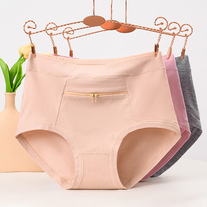 Anti-Theft Underwear for Middle-Aged and Elderly Women, Cotton Briefs with Zipper Pocket for Money, Mid-High Waist Shorts Anti-Theft Underwear for Middle-Aged and Elderly Women, Cotton Briefs with Zipper Pocket for Money, Mid-High Waist Shorts