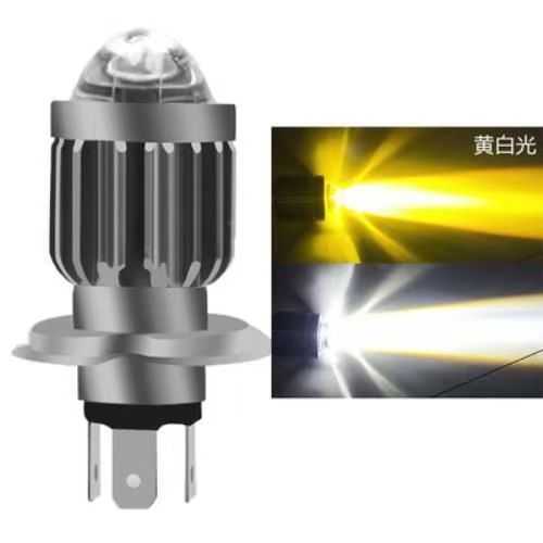 Lente de ojo de pez bicromático, foco de motocicleta, H4 led, farol, cerca de un pequeño cañón de acero