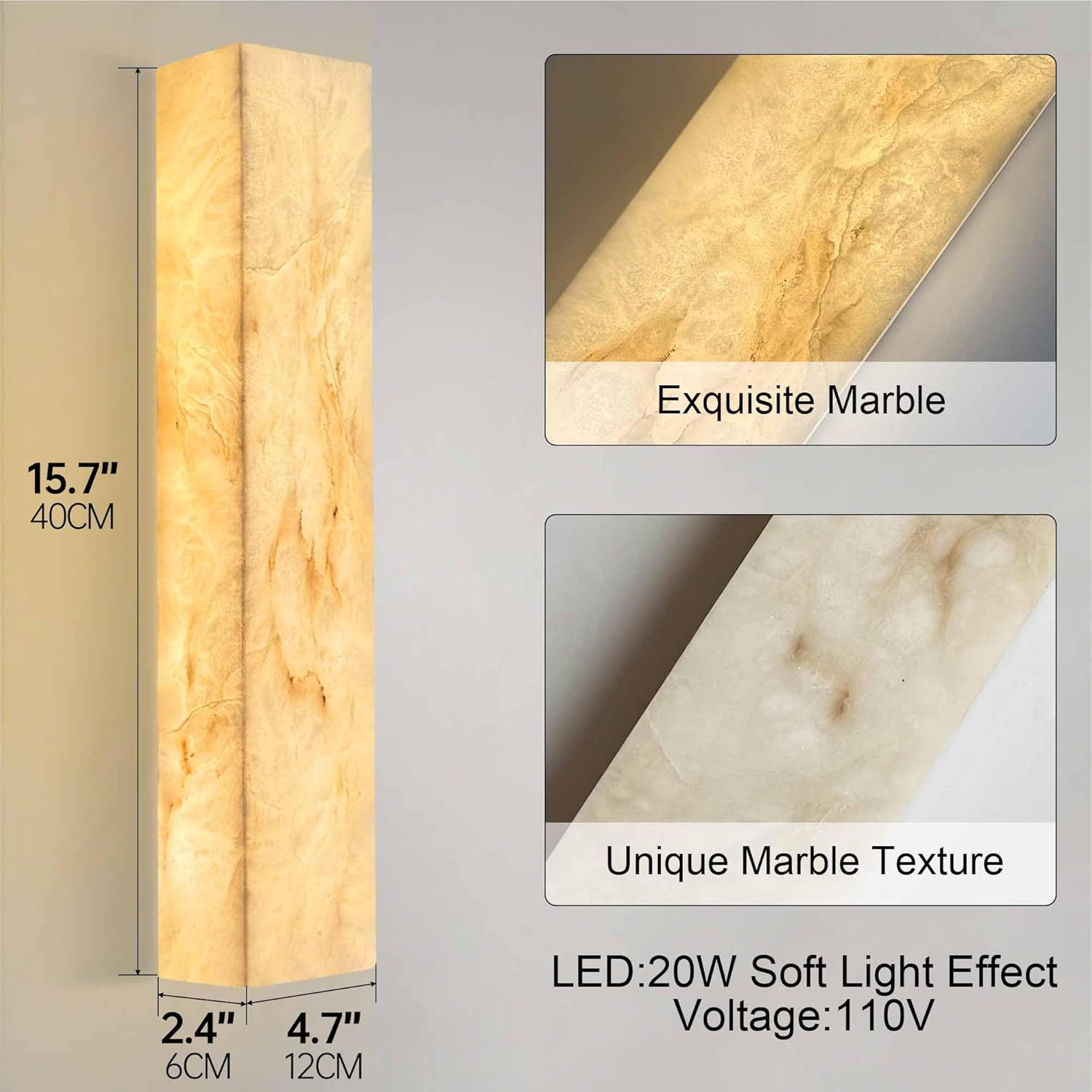 Aplique de Pared de Mármol Natural de Piedra Natural y Hierro, Iluminación Superior e Inferior, LED, para Dormitorio y Cabecera de Cama image 14