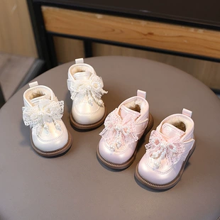 Зимние сапоги для девочек 1–2 лет бант жемчуг мягкая подошва корейский стиль